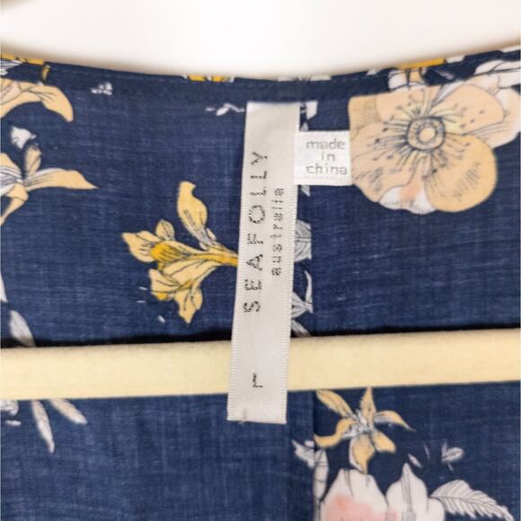 SEAFOLLY Mid Summer Maxi Beach Dress Swim Cover Up Navy Floral Women's Large - Picture 4 of 6